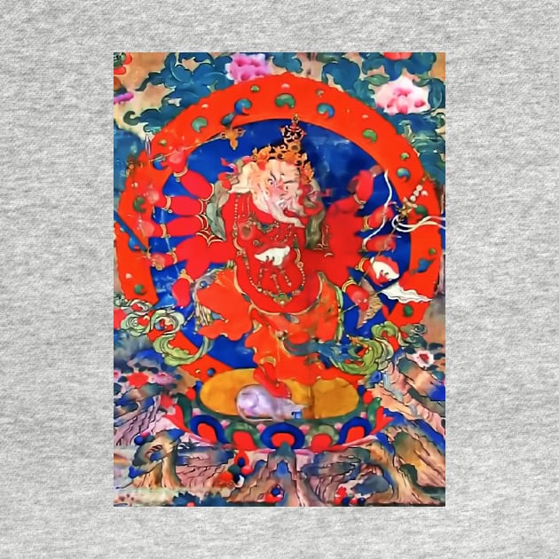 Red Jhambala Tibetan Buddhist Thangka Art by TammyWinandArt